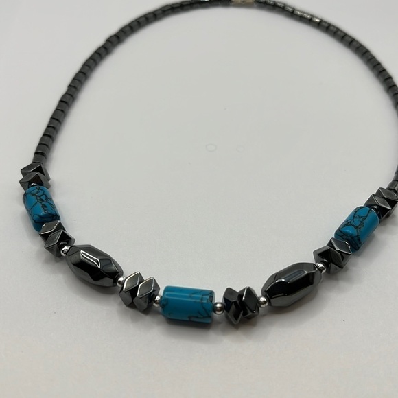 Hematite & Faux Turquoise Necklace - Picture 1 of 6